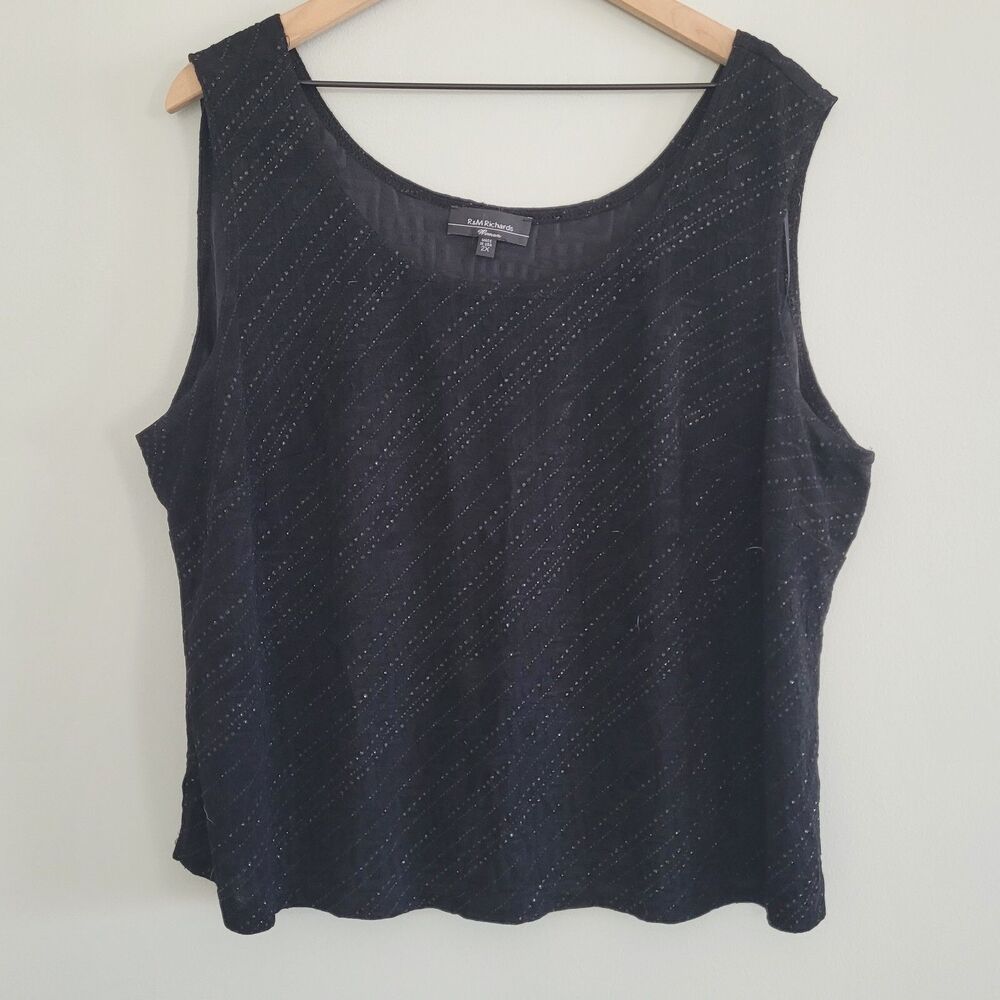 R&M Richards Blouse Black Sleeveless Top Beaded Party Womens Plus Size 2x